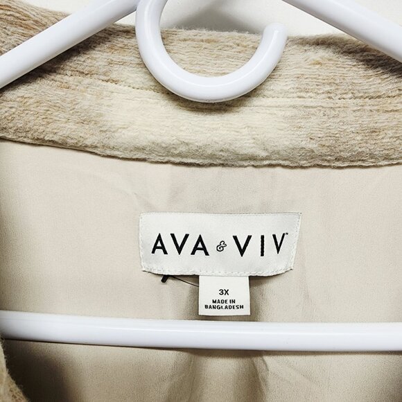 Ava & Viv Womens Plus Size Beige Plaid Button-Up Jacket Size 3X Fleece Lined - Picture 2 of 7